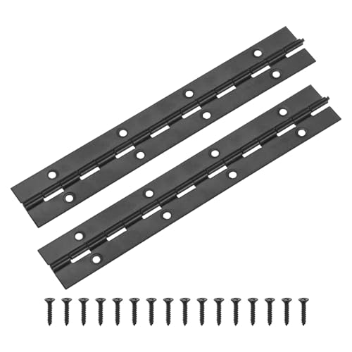 M METERXITY 2-Pack Piano Hinges, 8 Inch / 200mm Stainless Steel Continuous Piano Hinge with Holes and Screws for Cabinets Door/Storage Box [1.2X 0.04/ 30x 1mm Open Width Thick, Black] - color: Black, size: 8x1.2x0.04"