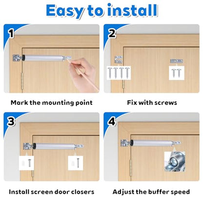 2 Sets Storm Door Closer, Heavy Duty Pneumatic Screen Door Closer with Hold Open, Pneumatic Door Closers Kit for Home with Adjustable Speed(Sliver)