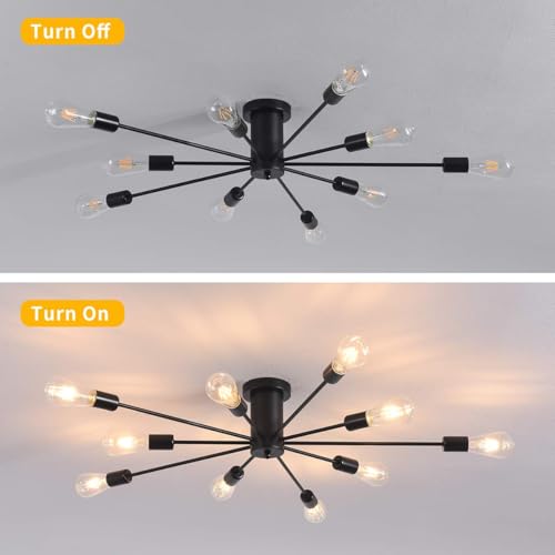 Garwarm Black Sputnik Ceiling Light Fixture, 10-Light Sputnik Chandelier - color: 10-Light,Black