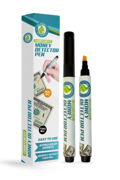 Counterfeit Money Detector Pen (5 Pack) - Upgraded Chisel Tip Fake Bill Marker & Checker for US Currency Paper Cash Verification