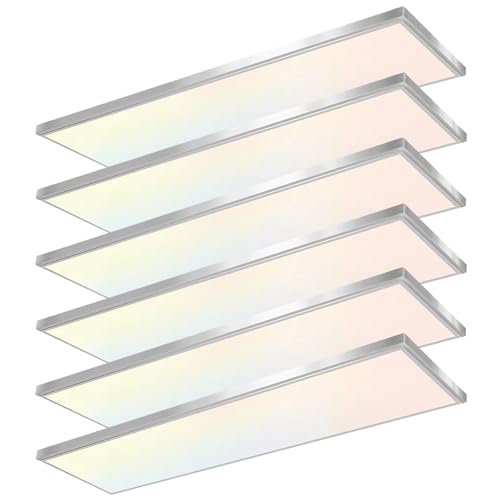 GT-Lite 1'x4' 4500 Lumen 6 Pack LED Flat Panel, Black Trim, Flush Mount, 5 CCT, 3 Brightness, Dim, CRI 90 - color: Nickel 6 Pack