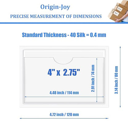 Origin-Joy 35 PCS Self Adhesive Index Card Pockets with Top Open, Clear Plastic Label Holder for Cards of Note, Library and Business, Adhesive Label Pockets & Card Holder (4 x 2.75 inch) - size: 4 x 2.75 inch, style: Horizontal