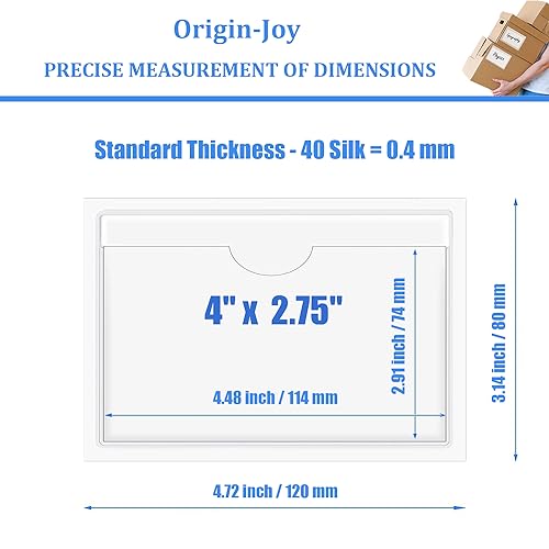 Origin-Joy 35 PCS Self Adhesive Index Card Pockets with Top Open, Clear Plastic Label Holder for Cards of Note, Library and Business, Adhesive Label Pockets & Card Holder (4 x 2.75 inch) - size: 4 x 2.75 inch, style: Horizontal