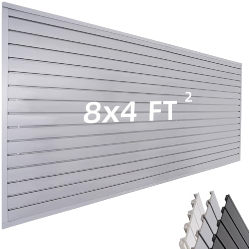 FRAYSCENT Slat Wall Paneling Garage Wall Organizer, Slatwall Panels Garage Tool Organizer Wall Mount Garage Slat Wall Storage Systems, Slat Board PVC Wall Panels Garage Storage (Grey, 8ftx4ft) - color: Grey, size: 8x4ft