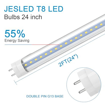 JESLED 2FT T8 LED Tube Light, 5000K Daylight, 4 Pack