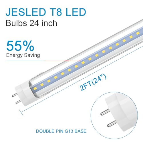 JESLED 2FT T8 LED Tube Light, 5000K Daylight, 4 Pack
