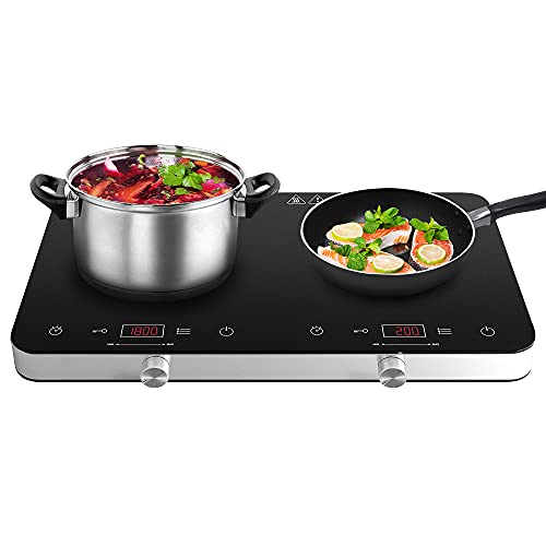 COOKTRON Portable Double Induction Cooktop, 1800W with Knob Control - size: Double Induction Cooktop with Knob Control