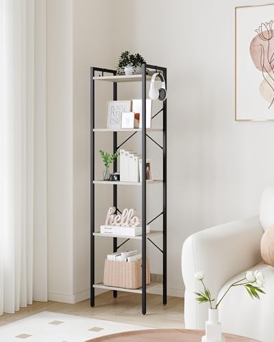 Hzuaneri Bookshelf, Book Shelf, Industrial Bookcase with 2 Hooks - color: Greige, size: 9.4"D x 15.7"W x 63"H