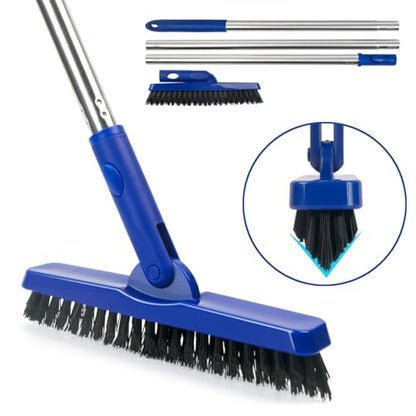 CELOX Grout Brush with Long Handle V-Shape Grout Line Scrubber with Stiff Bristle for Deep Cleaning Tile Grout, Blue - color: Bright-blue