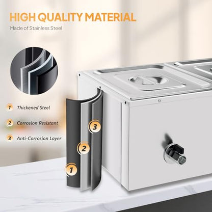 Bonnlo 21 QT 2 Pan Commercial Electric Food Warmer, Counter Top Electric Bain-Marie with Warming Plate, Steam Table Food Warmer for Catering, Parties Buffet and Restaurant, Stainless Steel, 1200W - size: 21QT-2 pan