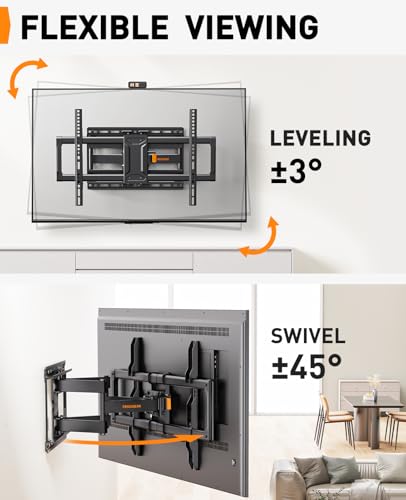Perlegear Full Motion TV Wall Mount for 42–86 inch TVs up to 132 lbs - size: Fits 42-86" TVs / Max 16" Wood Stud