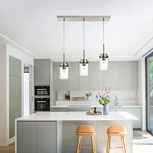 MELUCEE Kitchen Pendant Lighting Over Island 3 Light Brushed Nickel Finish - color: Brushed Nickel, size: 3 Lights-1 Pack Linear