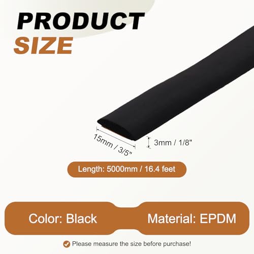 PATIKIL 16.4FT Solid Rubber Weather Stripping, 3/5" W x 1/8" H Self Adhesive D Shape EPDM Rubber Seal Strip Gasket for Door Frame Window Insulation RVs Furniture Cabinets, Black - size: 16.4FT x 3/5"W x 1/8"H