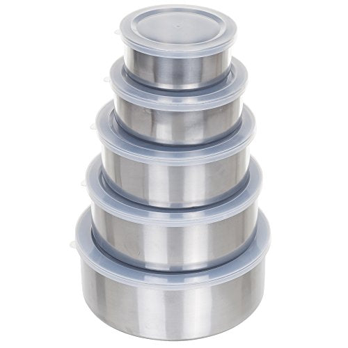 Classic Cuisine Stainless-Steel Bowls with Lids, 5-Piece-Set