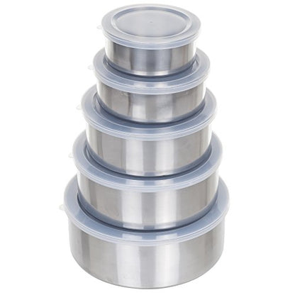 Classic Cuisine Stainless-Steel Bowls with Lids, 5-Piece-Set