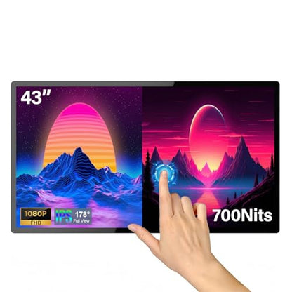 43inch Touchscreen Digital Display, 700nit High Brightness Digital Signage, CMS/U-Disk Plug&Play, Slim Fit Frameless LCD Monitor, Smart Split Screen, 24/7 Timer Switch, Built-in Speaker - size: 43" 700nits Touchscreen