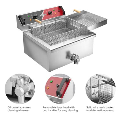 CROSSON 24Lbs Electirc Triple Basket Turkey Fryer With Oil Drain Spout,Oil Drain Rack,Commercial Countertop Donut Deep Fryer To Fry a Whole Fish or Turkey - size: Tripple Basket,24L