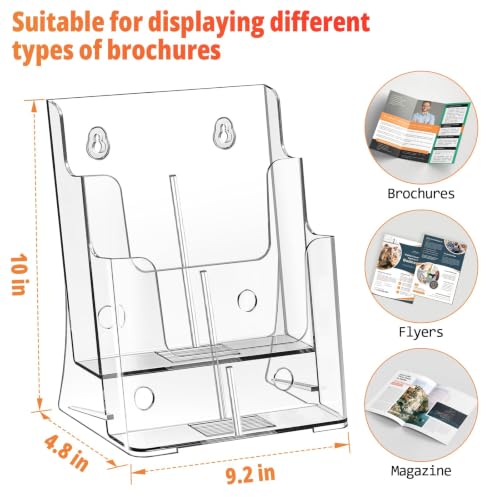 FUCDTEFC 2 Pack Acrylic Brochure Holder 8.5x11 & 4 x9 Inches, Clear 2 Tier Literature Magazine Stand Brochure Display Stand w Removable Divider Universal, Flyer Holder for Wall Mount or Countertop - size: 2 Pack 2-Tier Brochure Holder