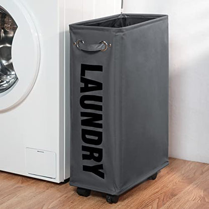 DOKEHOM 52L Slim Rolling Laundry Basket Hamper, Narrow on Wheels, Grey - color: Dark Grey/M, size: 52L/Slim