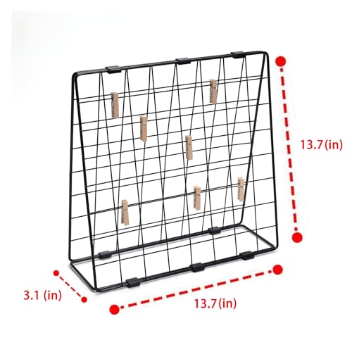 Photo Display Rack, Note Display Rack, Double sided Photo Metal Rack, Desk Photo Manager, With 20 Wooden Clips, Black - color: Black