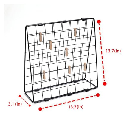 Photo Display Rack, Note Display Rack, Double sided Photo Metal Rack, Desk Photo Manager, With 20 Wooden Clips, Black - color: Black