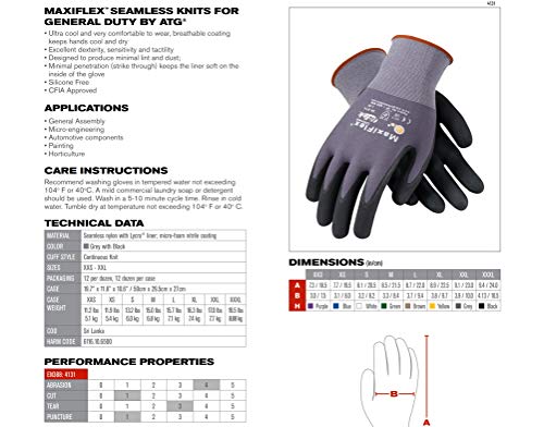 MaxiFlex Seamless Knit Nylon Gloves with Nitrile Coat and Micro Foam Grip on Palm and Fingers Cut Resistance - size: Large, style: 12 Pair