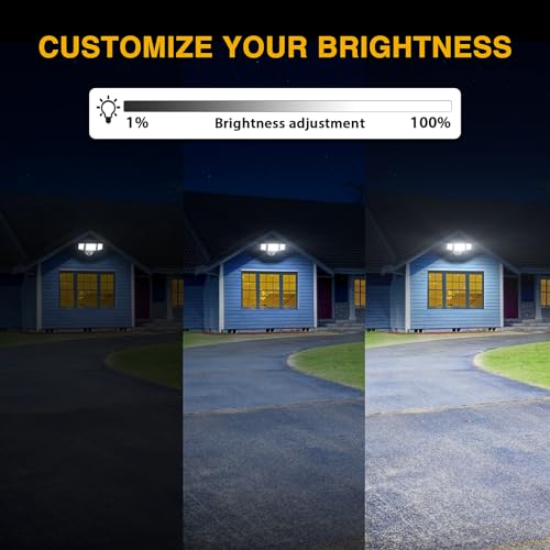 Onforu Dusk to Dawn Outdoor Lighting,60W 6000LM Flood Lights Outdoor,Security Lights Wired with Remote,IP65 Waterproof Led Outdoor Light,3 Adjustable Heads Photocell Light for Garage Patio Yard,White