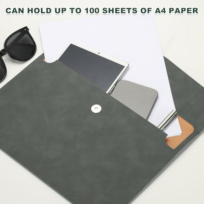 PATIKIL PU Leather A4 File Folder Document Holder Filing Organizer - color: Gray