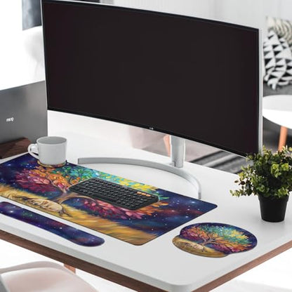 Britimes Keyboard Mouse Pad Set, 4 in 1 Desk Mat Set, Tree Oil Painting - color: Colorful Tree