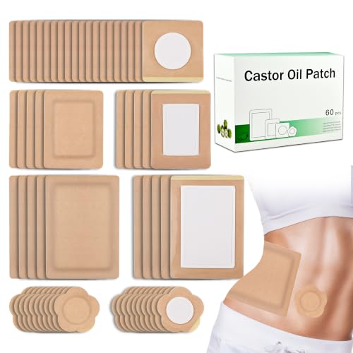 Castor Oil Patches, 60 Count, 4 Sizes, Disposable Self-Adhesive Pads