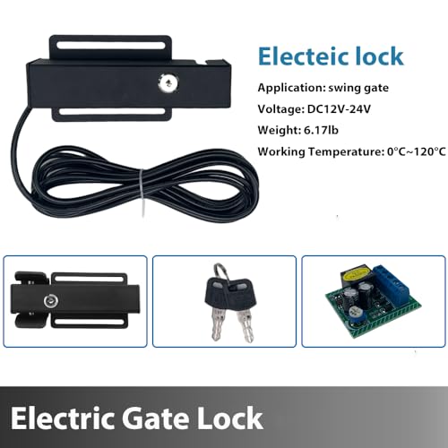 Automatic Electric Gate Lock for DC 12-24V Swing Gate Opener,Gate Operator System Device with Control Board,Lock Receiver and Lock Keys for Security Gate Door Opener Lock