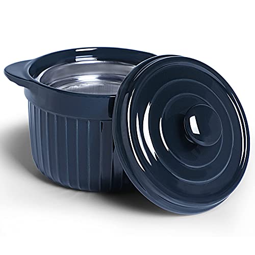 ONTUBE Ceramic Bacon Grease Container Keeper with Strainer 17oz, Navy - color: Navy