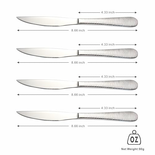 Enhanced Grip Steak Knives Set of 6 - Professional Textured Handle Design for Superior Control, Dishwasher Safe,18/0 Stainless Steak
