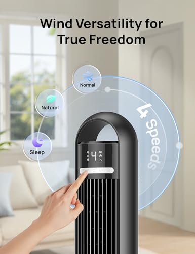 DREO Tower Fan for Bedroom, 26ft/s Velocity, 90° Oscillating, 8H Timer - color: Ebony, size: 36 inch