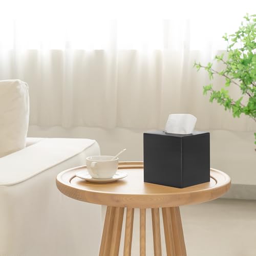 Mkono Tissue Box Cover Square, Rustic Wood Open-Bottom Holder, Black - color: Black