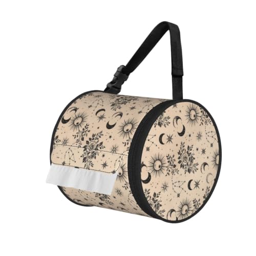 Moon Stars Sun Cylinder Tissue Holder,Toilet Hanging Tissues Box for Bathroom Home Travel - color: Moon Stars Sun