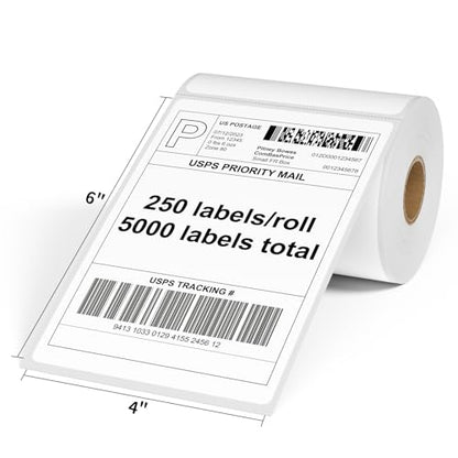 FungLam 4"X6" Thermal Shipping Labels, 5000 Labels, 20 Rolls, Compatible with Rollo, Munbyn, iDPRT Thermal Printers - size: 20 Rolls