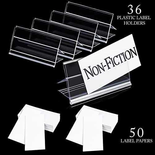 36pcs Wood Shelf Label Holder Plastic Price Tag Holder Supermarket Retail Sign PVC Clear Shelf Label Holder (Includes 50 Pieces Label Inserts) Perfect Fits 18 mm Wooden Shelving. - size: 18mm thickness shelf (Suitable 16-18mm)