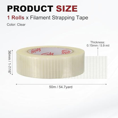 uxcell Filament Strapping Tape 1 7/16" x 54.7 Yards 5.9 Mil Heavy Duty Mesh - size: 1 7/16 Inch x 54.7 Yards 5.9 Mil