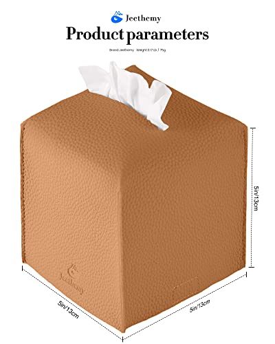 Tissue Box Cover, Jeethemy Square PU Leather Tissue Box Holder, Modern Tissue Case Facial Paper Organizer Dispenser，5X5X5'',Single Brown - color: Single Brown
