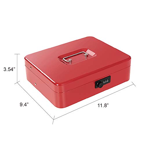 Cash Box with Money Tray and Combination Lock, Money Box for Cash Register - color: Red
