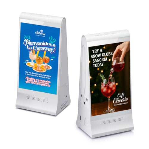 WeADS Double-Sided Digital Signage Display, Rechargeable 23,200mAh Battery with Phone Charging Function, Portable Digital Menu Board, Chalk Board Sign & Sign Holder for Business & Commercial Use(White)