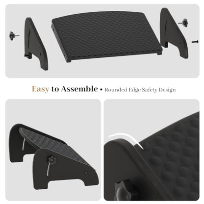 Foot Rest Under Desk, Bamboo Ergonomic Office Foot Stool - color: Black