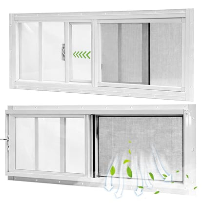Yuzzy Shed Windows 2 Pack, 10"x29" Sliding Windows Transom Window with Tempered Glass and Removable Fiberglass Screen for Shed, Chicken Coop, Playhouse, Household, Garage, Barns (White) - color: White, size: 10"x29"