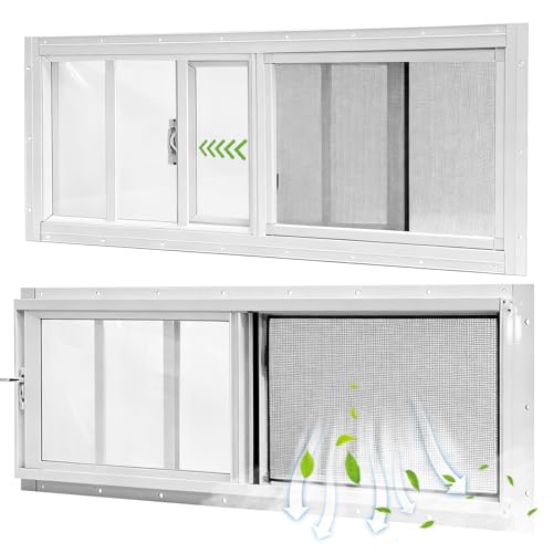 Yuzzy Shed Windows 2 Pack, 10"x29" Sliding Windows Transom Window with Tempered Glass and Removable Fiberglass Screen for Shed, Chicken Coop, Playhouse, Household, Garage, Barns (White) - color: White, size: 10"x29"