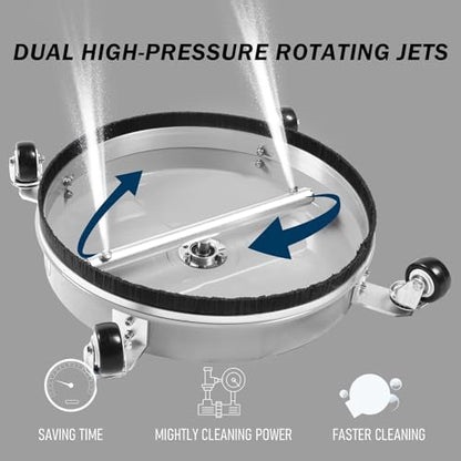 Hourleey 16" Pressure Washer Surface Cleaner, Stainless Steel Surface Cleaner with 4 Wheels for Concrete, Patio, Sidewalk, Deck, Pathway 1/4" Quick Connector, 2 Extension Wand, 4000 PSI - size: 16 Inch