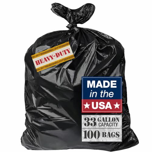 32–33 Gallon Heavy Duty Trash Bags, 100 Count – 2.5 Mil Thick Black Contractor Garbage Bags for Outdoor Bins, Lawn, Construction & Commercial Use – Tear-Resistant Can Liners, 32" x 38"