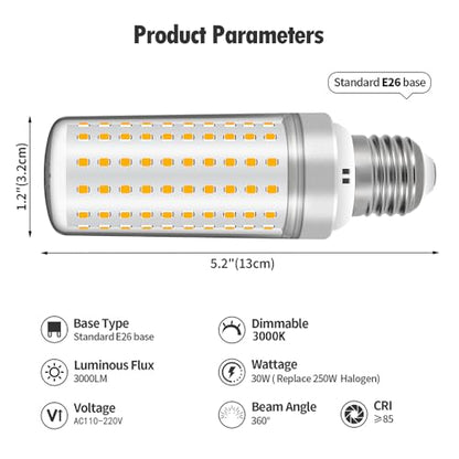 E26 LED Bulbs, 30W Equivalent 250W, 2 Pack 3000K Warm White Light - color: 3000k Warm White Light