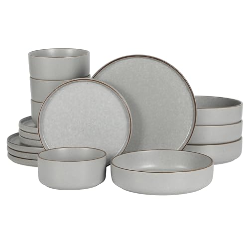 Gibson Elite Gelston Stoneware Matte Reactive Glaze 16 Piece (Service for 4) Plates and Bowl Dinnerware Set - Grey - color: Grey (Gelston)