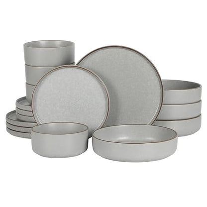 Gibson Elite Gelston Stoneware Matte Reactive Glaze 16 Piece (Service for 4) Plates and Bowl Dinnerware Set - Grey - color: Grey (Gelston)